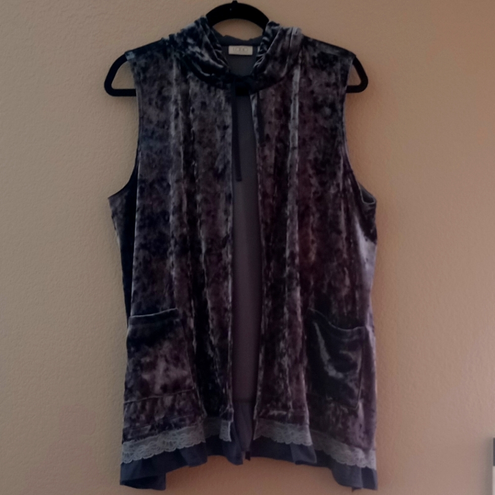 LOGO Lori Goldstein Women's Crushed Velvet Sleeveless Hooded Vest, Size L